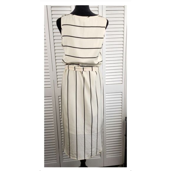 Broadway & Broome Ivory 100 % Silk Striped Dress Size 4 - Chic 2025 Trend - Picture 2 of 13